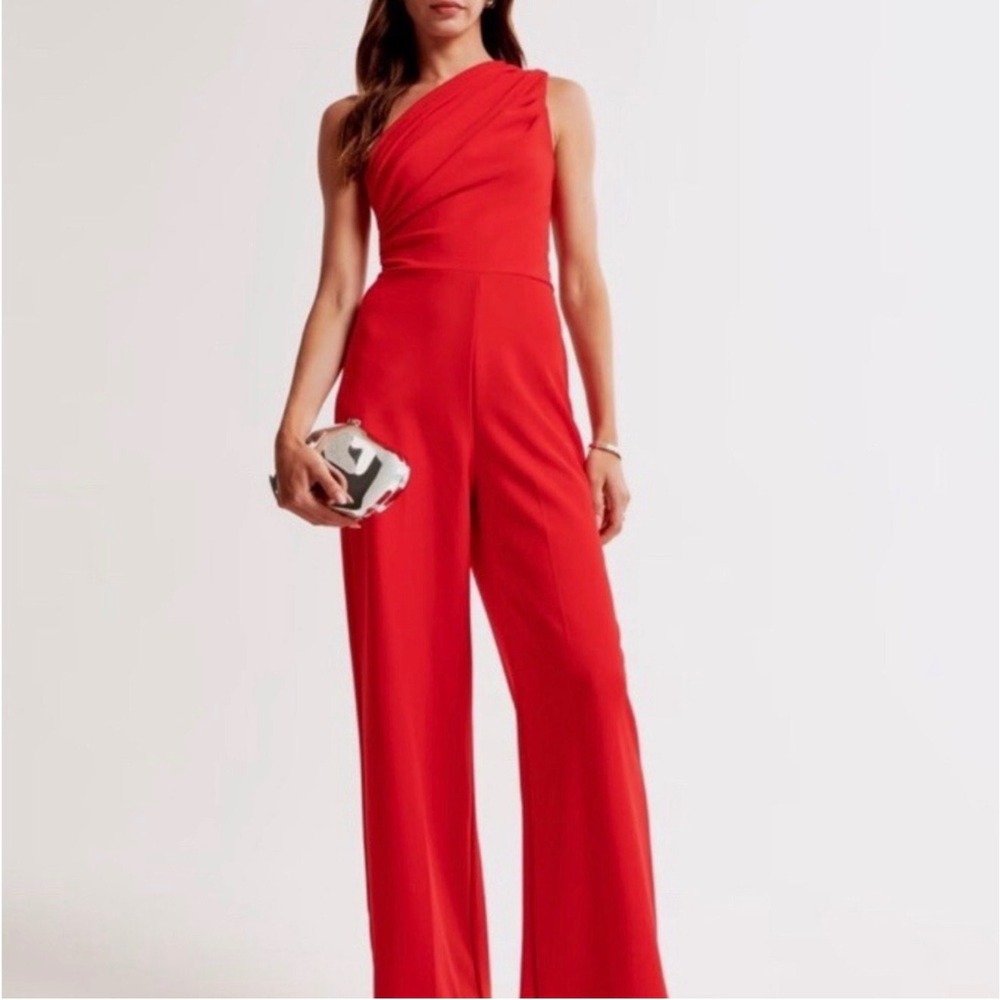 Abercrombie & Fitch Red One-Shoulder Jumpsuit